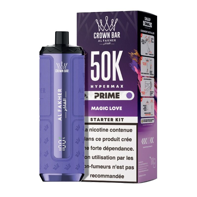 Puff Hypermax Prime 50K Crown Bar Al Fakher (Nicotine : 6 mg - Saveur : Love)